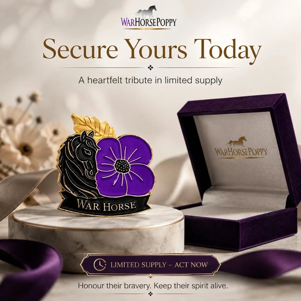 🎁 Limited Edition War Horse Purple Poppy 111th Anniversary Remembrance Brooch
