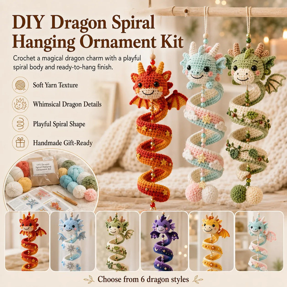 🐉 Beginner-Friendly DIY Enchanted Dragon Spiral Hanger Kit | Complete Set with All Supplies & Step-by-Step Instructions ❤️