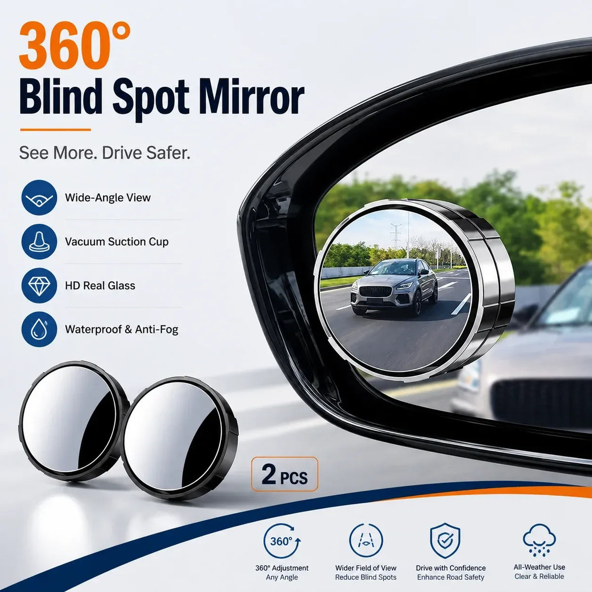 360° Adjustable Blind Spot Mirrors 🚗 – 2-Pack Wide-Angle View