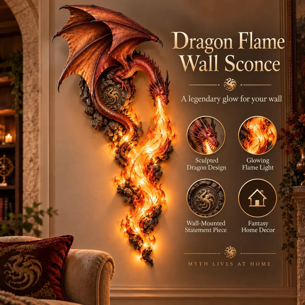 🔥Buy 2 Get 20% OFF🔥🐉 Dragonfire Guardian™ Wall Sconce – A Legendary Flame Awakens On Your Wall 🔥
