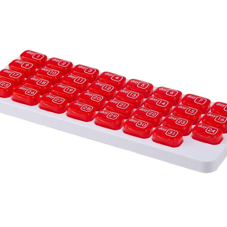31-Day Pill Organizer 💊 – Easy-Open Removable Pods with Travel Case