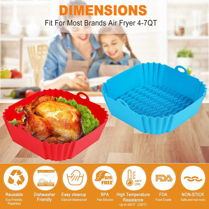 Reusable Air Fryer Silicone Liner 🍟 – 8" Nonstick Cooking Basket Insert