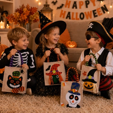 Whimsical Halloween Trick-or-Treat Bags, Set of 4