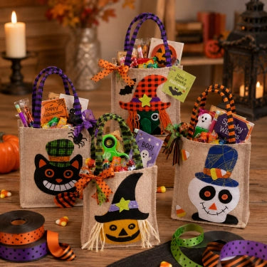 Whimsical Halloween Trick-or-Treat Bags, Set of 4