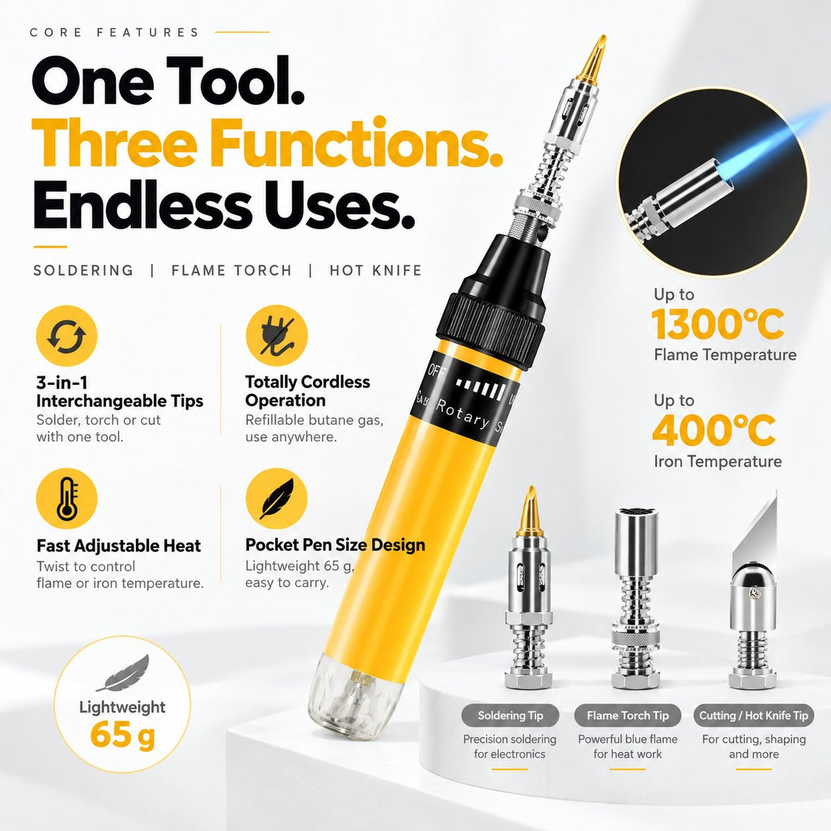 Cordless Butane Soldering Pen 🔥 – 1300°C Flame with Interchangeable Tips