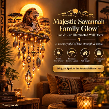 Majestic Savannah Family Glow™ – Beleuchtete Wanddekoration „Löwe & Junges“