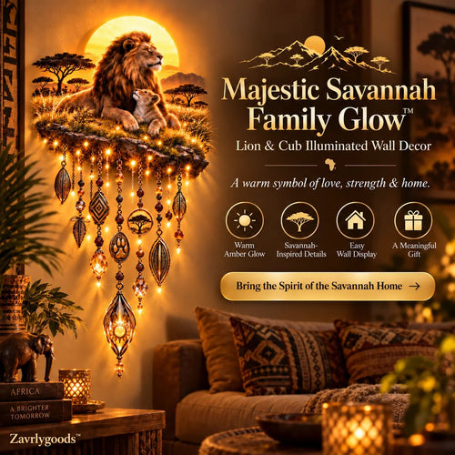Majestic Savannah Family Glow™ – Beleuchtete Wanddekoration „Löwe & Junges“
