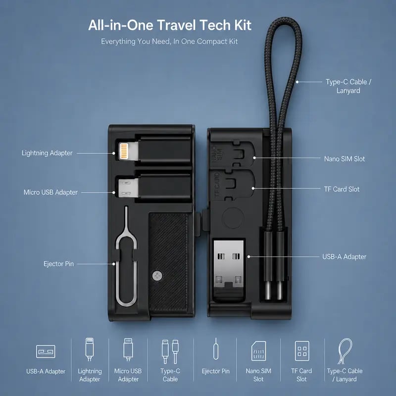🧳 Pocket Tech Organizer Kit – Multi-Connector Charging & Data Travel Companion