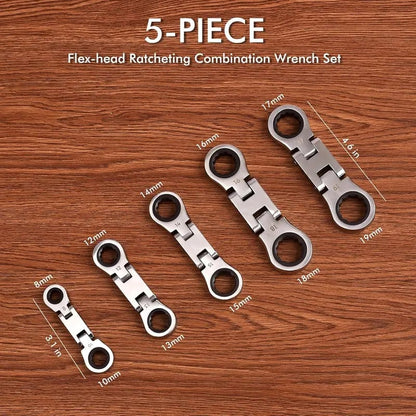 💯🛠️ 5-Piece Stubby Flex Head Ratchet Wrench Set | 72-Tooth Metric Mechanic Tools