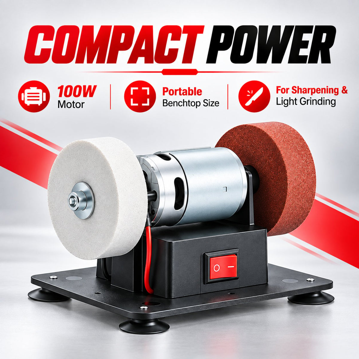 ⚙️ Compact 100W Bench Grinder with Adjustable Speed and Twin Wheels for Sharpening, Smoothing Edges and DIY Workshop Projects