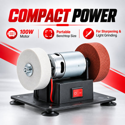 ⚙️ Compact 100W Bench Grinder with Adjustable Speed and Twin Wheels for Sharpening, Smoothing Edges and DIY Workshop Projects