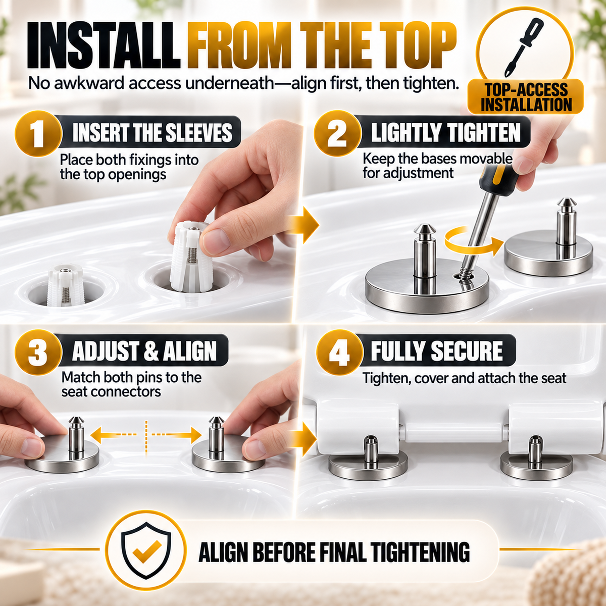 4-Pack Toilet Seat Hinge Bolts 🚽 – Adjustable & Secure