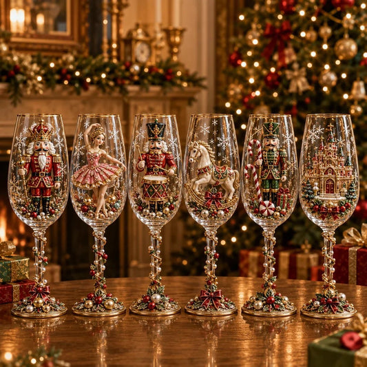 🎁🎭 Nutcracker-Inspired Christmas 3D Collector Champagne Glass Set