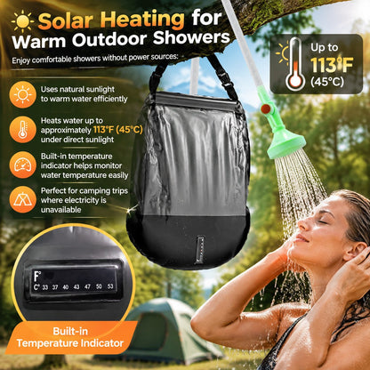 ☀️ Portable Solar-Heated Camp Shower Bag with Easy-Carry Handle – Outdoor Wash Kit, Green 🚿