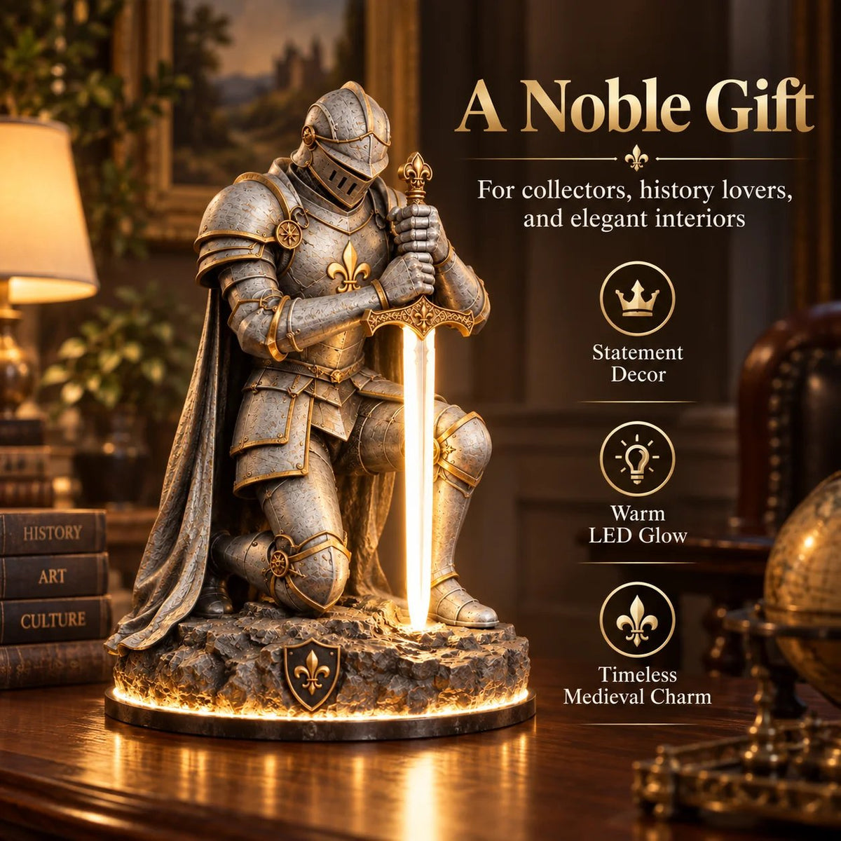 🎉👑🛡️ The King’s Last Guardian™ – Illuminated Knight Sculpture