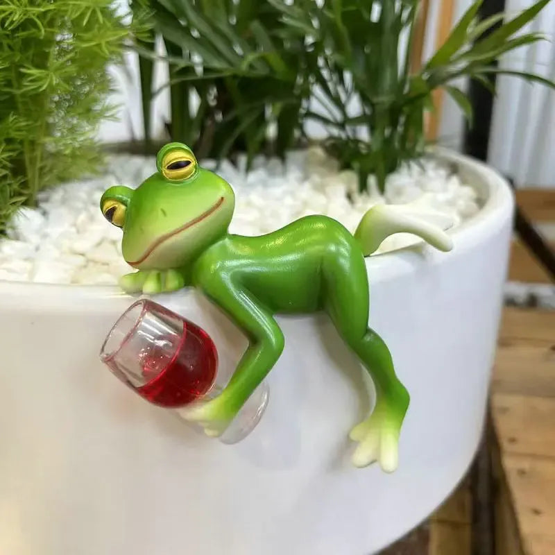 🐸Resin Frog Figurines Planter Decor - Whimsical Little Cute Frog Statue for Plant Pot