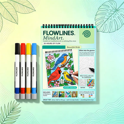 🌿  Guided Flow Art Coloring Pad with Double-Sided Markers 🎨