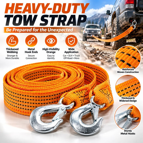 🚗 Heavy-Duty Vehicle Tow Strap – Strong Rope with Metal Hooks