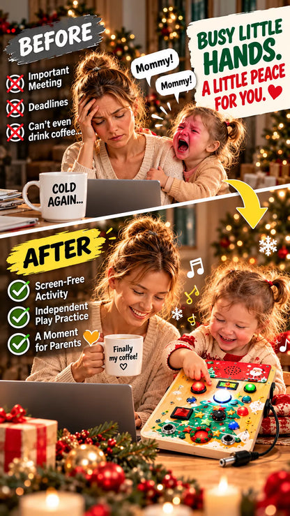 Christmas Wooden LED Busy Board – Interactive Sensory Learning Toy
