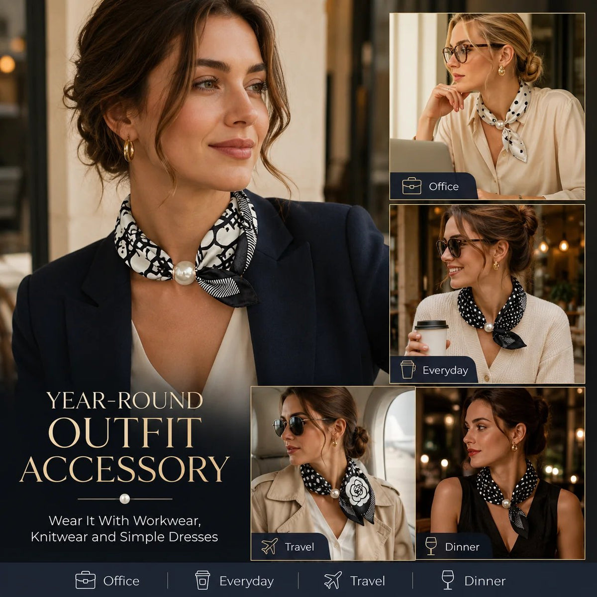 📍🧣 Effortless Glamour: Pop-On Pearl Necklace Scarf ✨