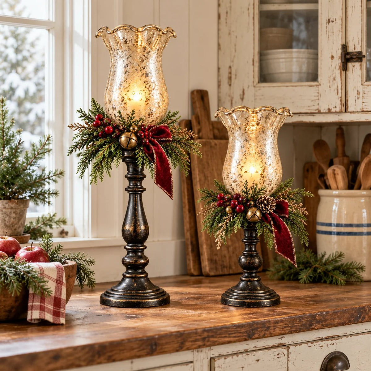Vintage Mercury Glass Christmas Candle Lamp