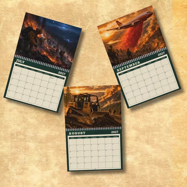 📅2027 Wildland Firefighter Calendar, Wildfire Wall Calendar, Fire Crew and Aerial Firefighting Art, Firefighter Gift