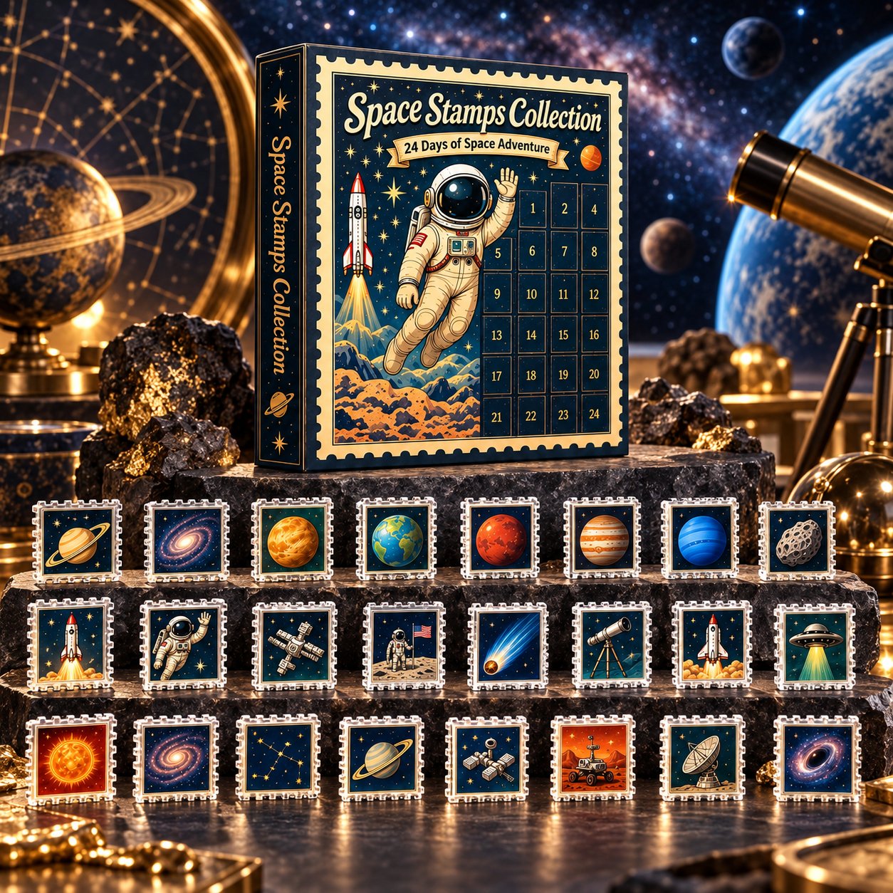 Cosmic Galaxy Advent Calendar 24‑Day Acrylic Stamp Ornament Countdown