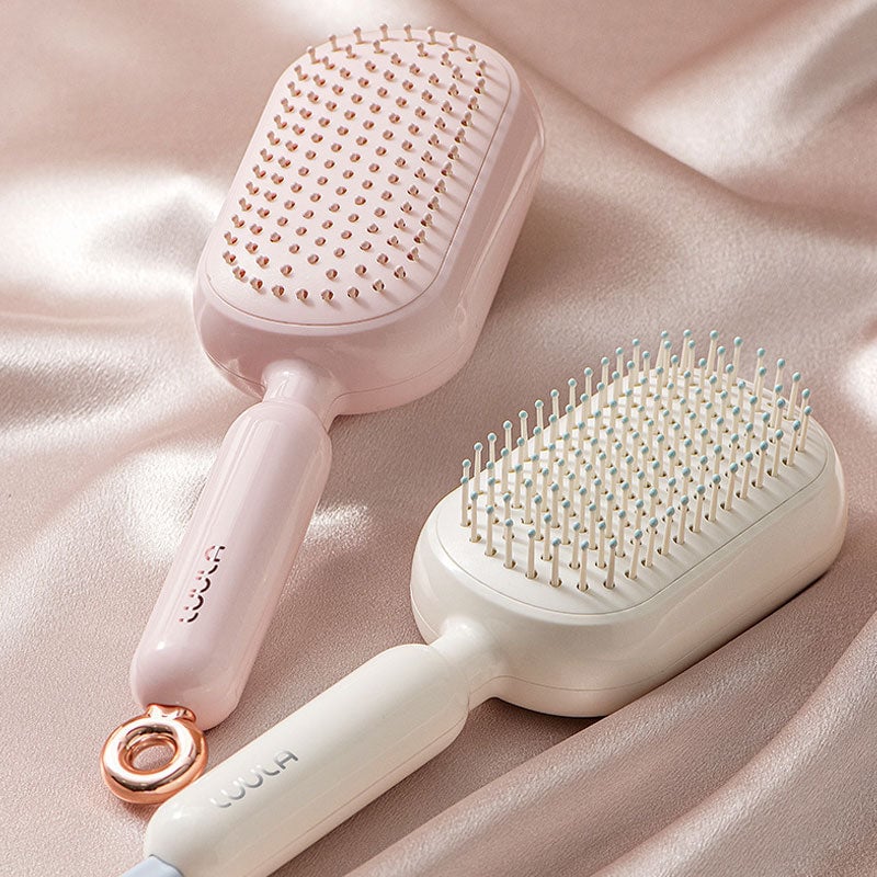 Retractable Cushion Hairbrush 💗 – Pink Scalp Massage Comb