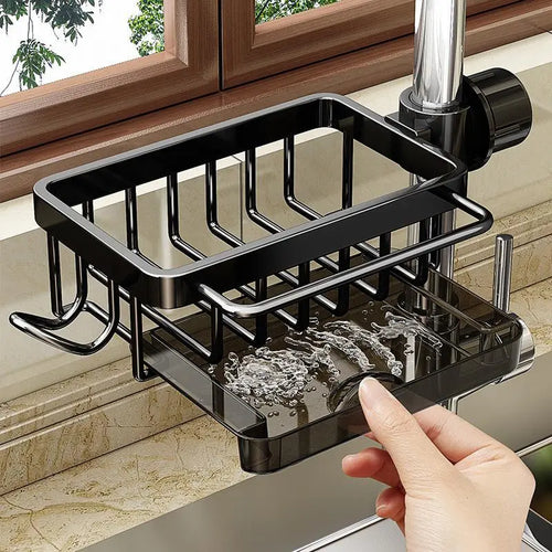 Stainless Steel Over-Faucet Rack 🧽 – Sink Sponge Organizer with Removable Drip Tray