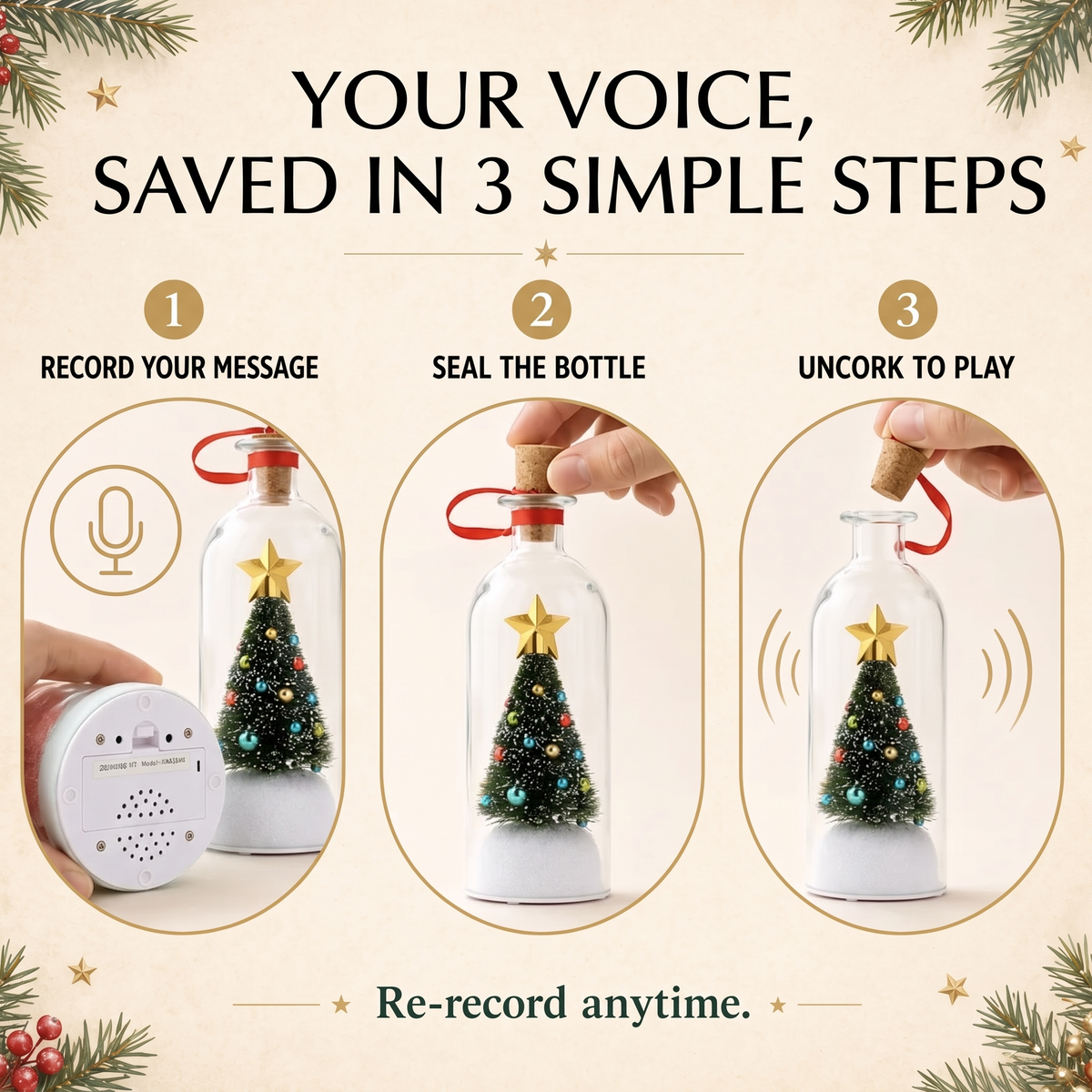 🎄 Recordable Christmas Keepsake Ornament with Your Own Voice Message