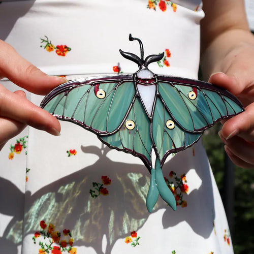 Handcrafted Luna Moth Stained Glass Suncatcher 🦋 Window Hanging Decor