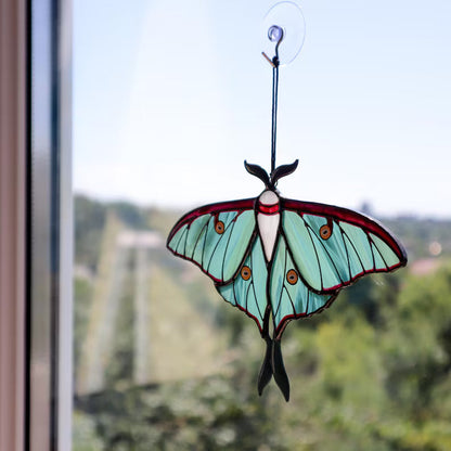 Handcrafted Luna Moth Stained Glass Suncatcher 🦋 Window Hanging Decor