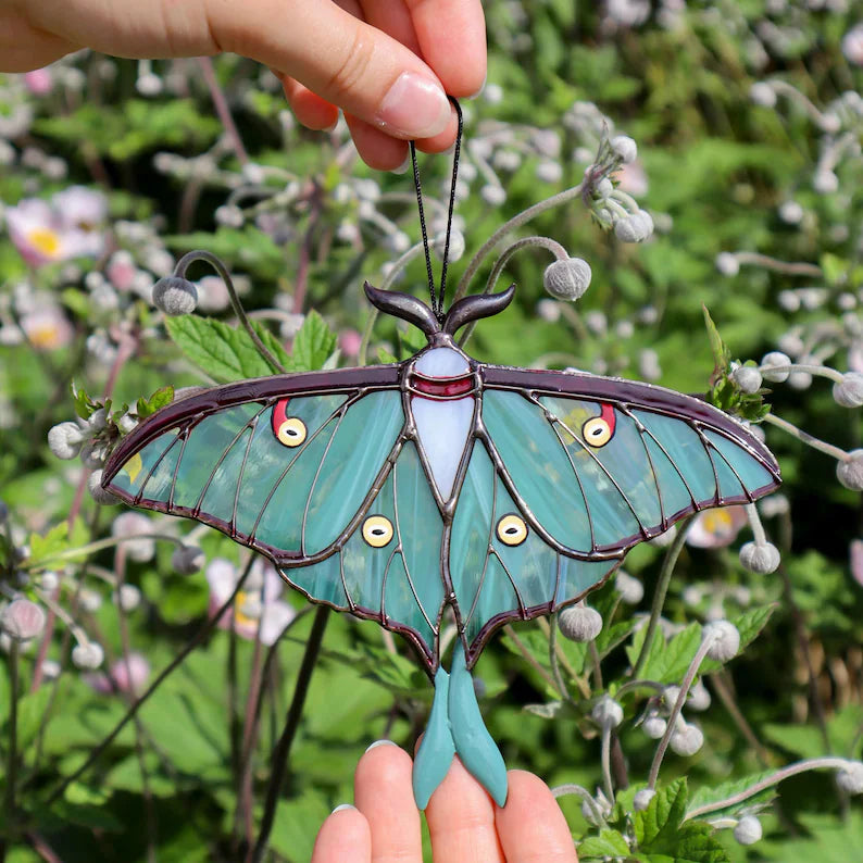 Handcrafted Luna Moth Stained Glass Suncatcher 🦋 Window Hanging Decor