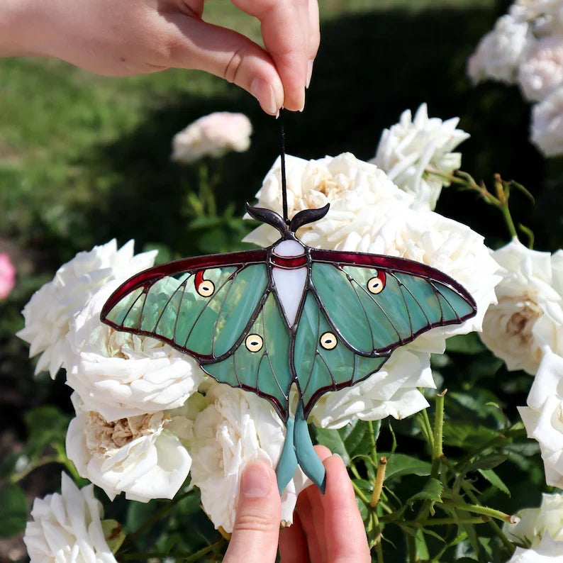 Handcrafted Luna Moth Stained Glass Suncatcher 🦋 Window Hanging Decor