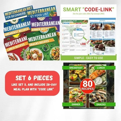 🥗 Mediterranean Meal Prep Starter Kit – 6-Piece Portion Set with 4-Week Guide & 80 Delicious Recipes 🍋