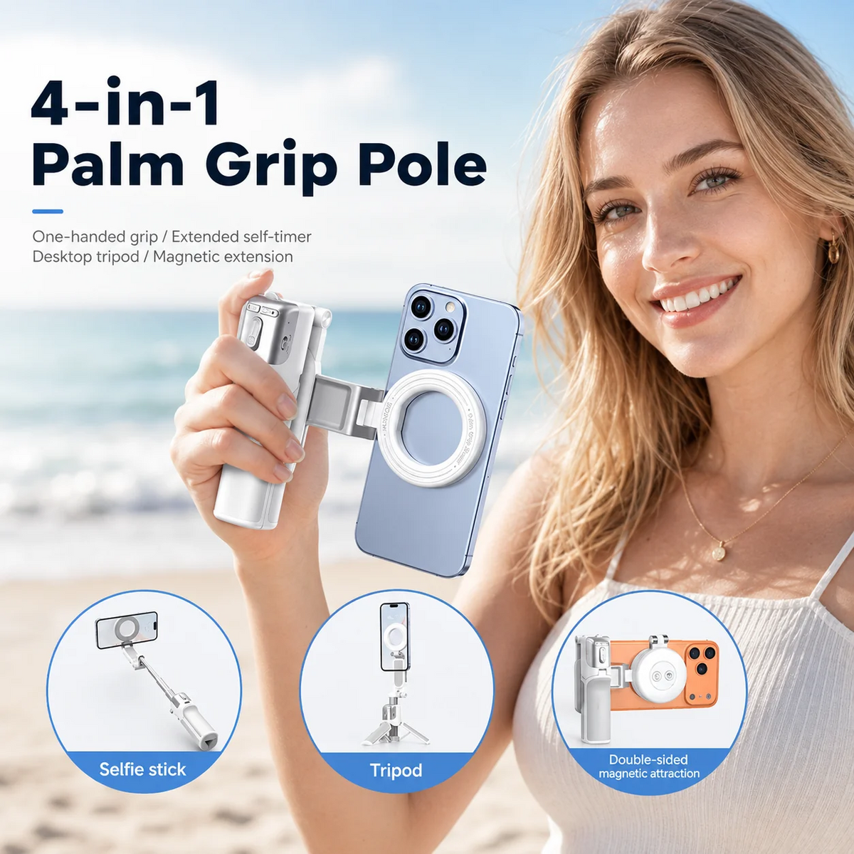 📸 Zoomable Magnetic Palm Grip | Selfie Stick & Tripod🔥