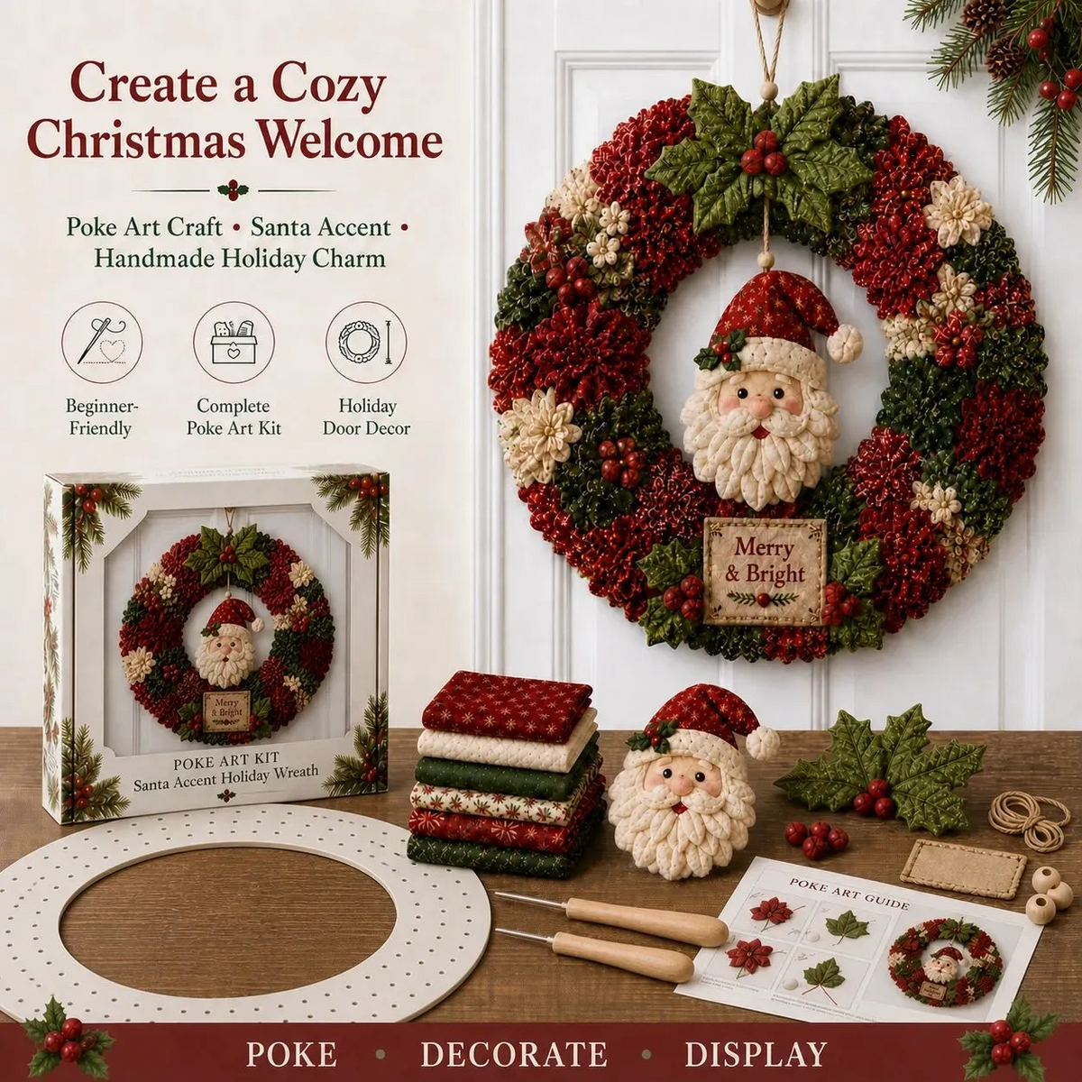 🎄DIY Christmas Wreath Craft Kit with 3D Texture | Relaxing & Festive Door Decor