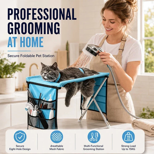 🐾Cozy 2-in-1 Foldable Pet Grooming Lounger & Travel Bed