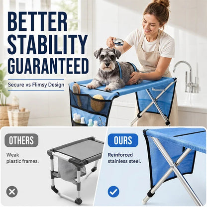 🐾Cozy 2-in-1 Foldable Pet Grooming Lounger & Travel Bed