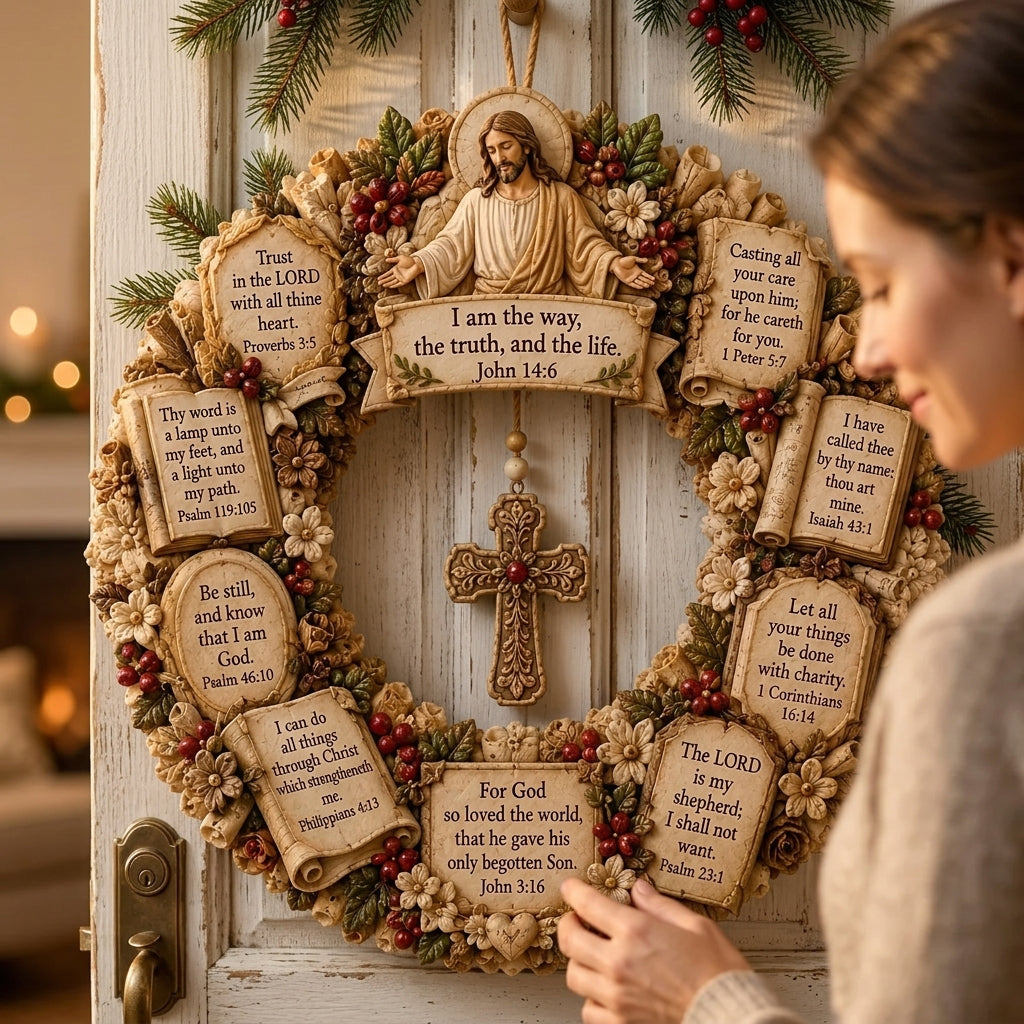 ✝️ Grace-Filled Scripture Wreath Wall Decor | Faith-Inspired Accent for Home, Entryway & Prayer Space