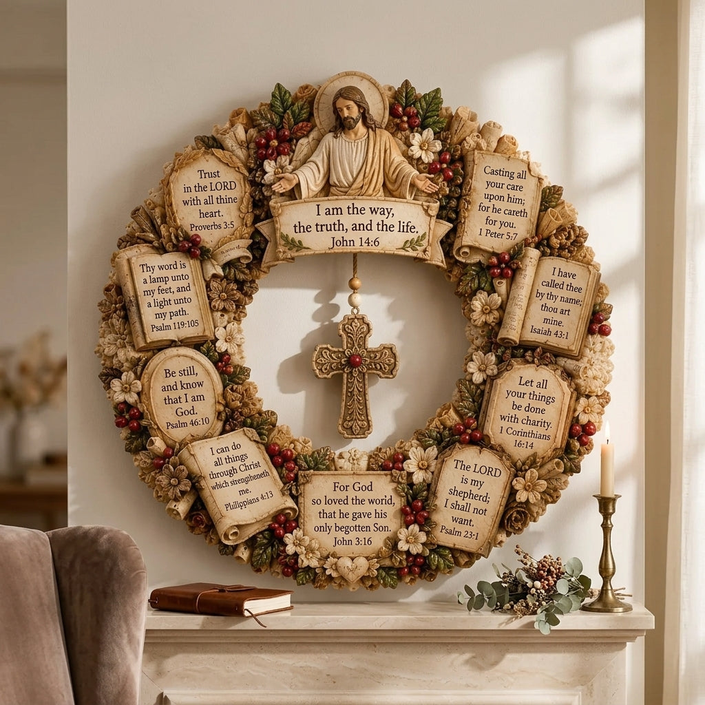 ✝️ Grace-Filled Scripture Wreath Wall Decor | Faith-Inspired Accent for Home, Entryway & Prayer Space