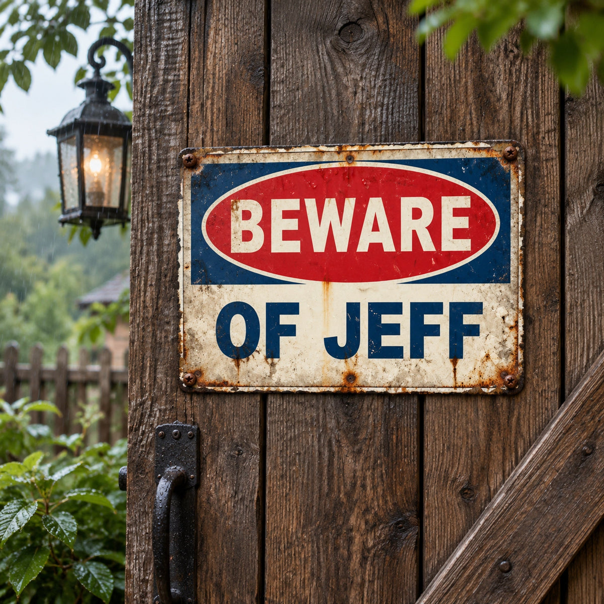 Beware of Jeff Metal Sign – Funny Vintage Garage Warning Sign