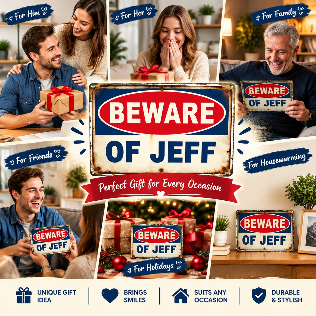 Beware of Jeff Metal Sign – Funny Vintage Garage Warning Sign
