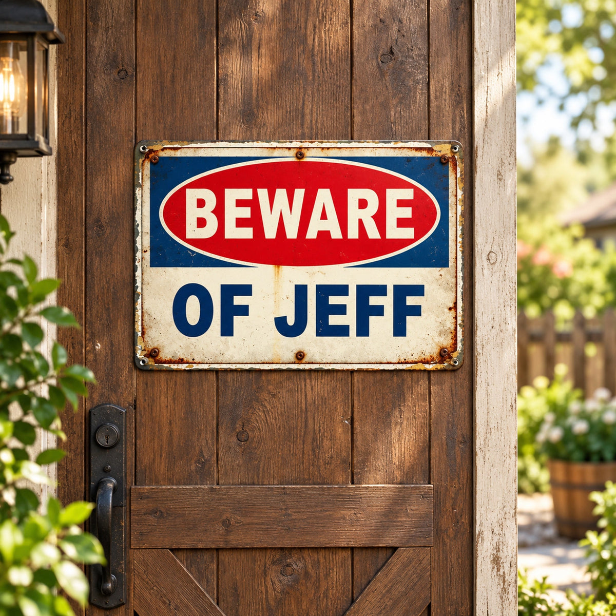 Beware of Jeff Metal Sign – Funny Vintage Garage Warning Sign