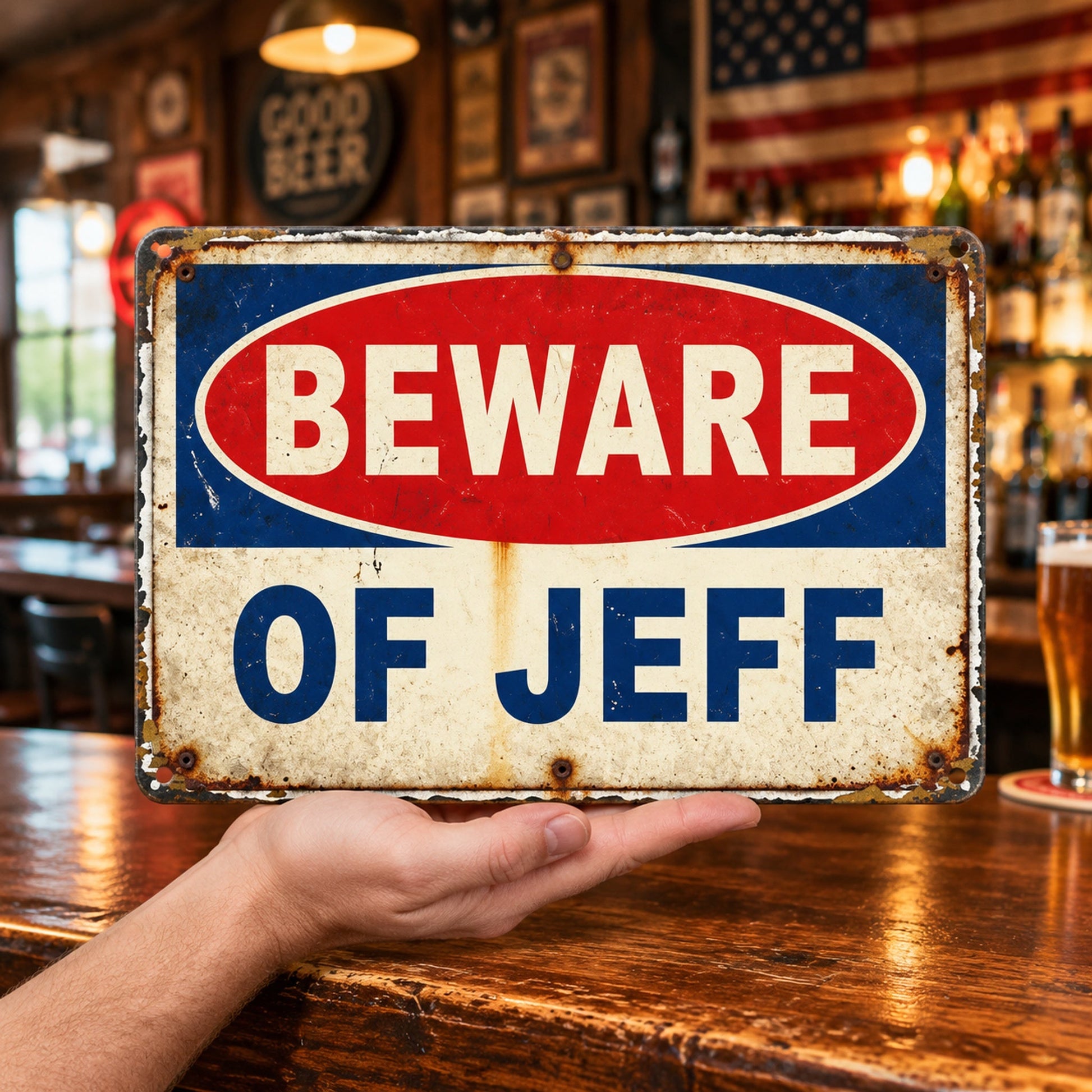 Beware of Jeff Metal Sign – Funny Vintage Garage Warning Sign