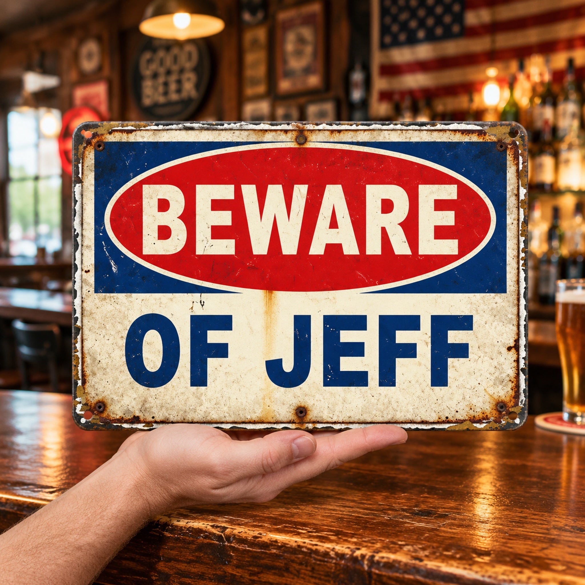 Beware of Jeff Metal Sign – Funny Vintage Garage Warning Sign
