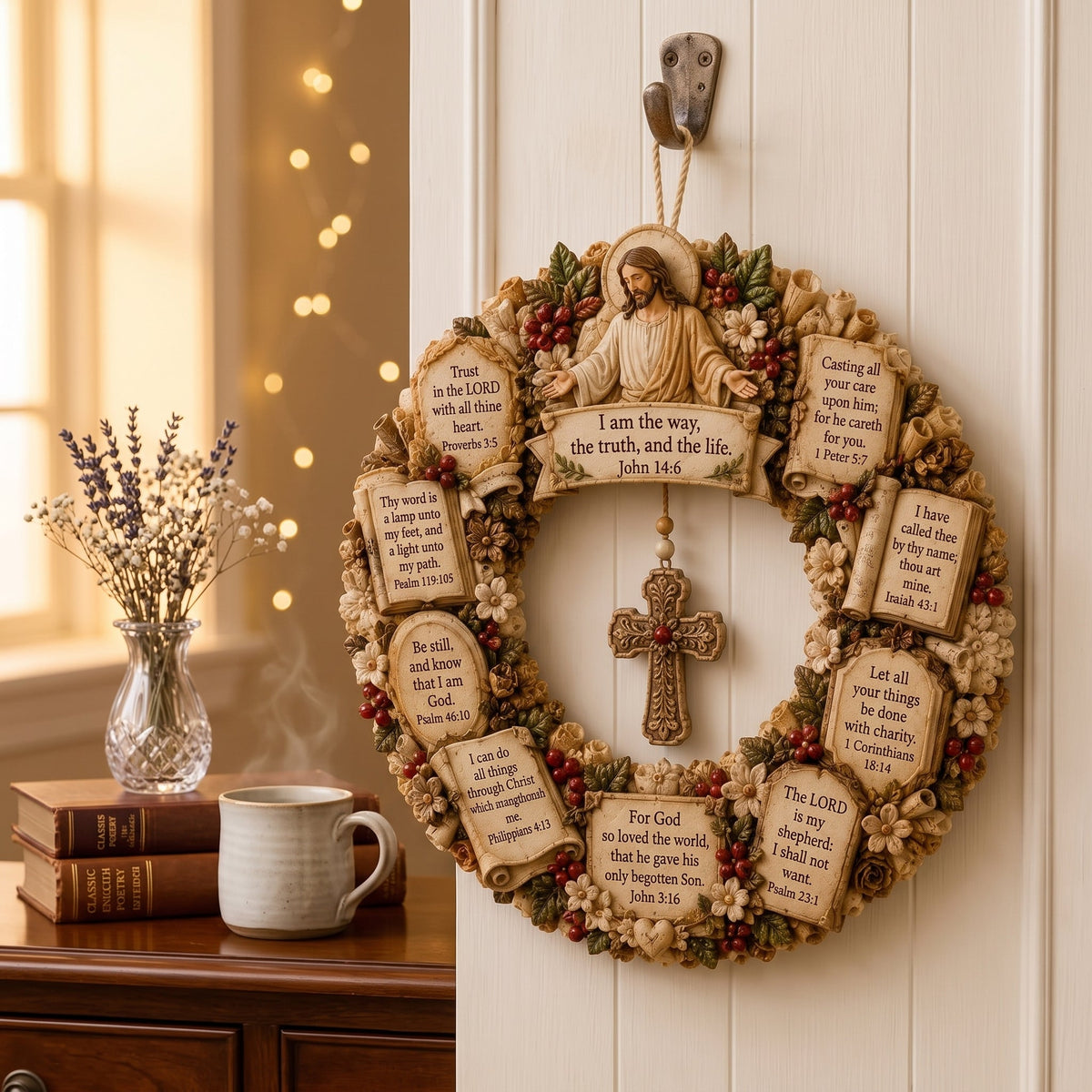 ✝️ Grace-Filled Scripture Wreath Wall Decor | Faith-Inspired Accent for Home, Entryway & Prayer Space