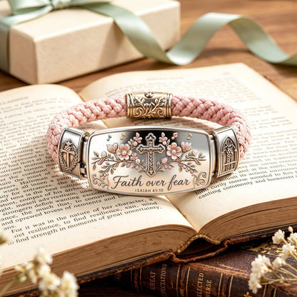 Faith Over Fear Bracelet - Christian Cross Isaiah 41:10