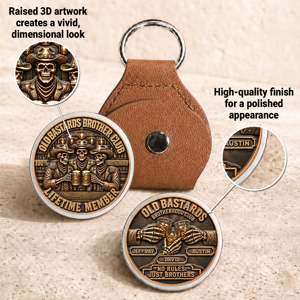 🤝🪙 Brotherhood Never Fades – Personalized Pocket Hug Coin Keychain