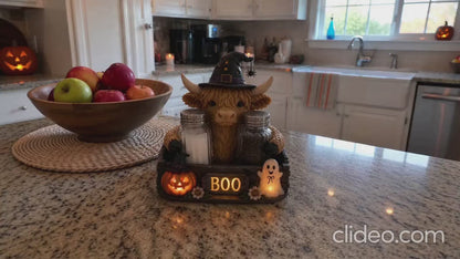 Lighted Halloween Salt & Pepper Shaker Holder Set